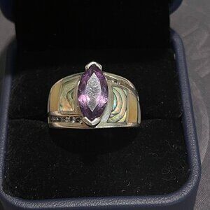 Marquise Amethyst & Opal Inlay 925 Sterling Silver Ring Size 8